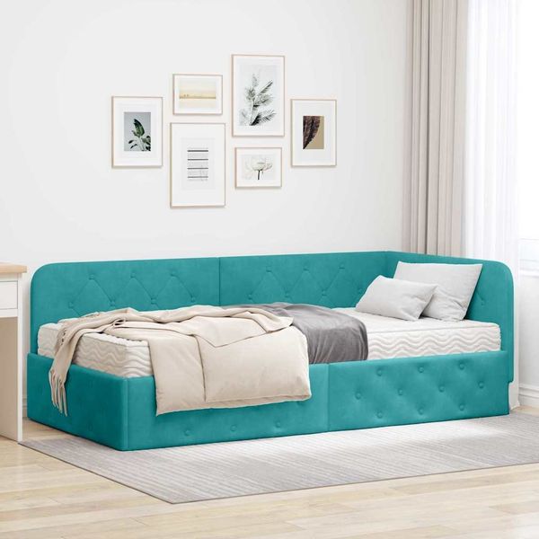 vidaXL Eckbettgestell Türkis 90 x 190 cm Samt 3394080