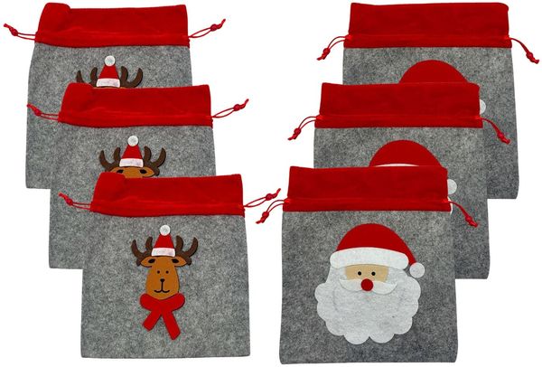 Annastore Geschenkbox Weihnachts-Filzbeutel - Geschenkbeutel mit Rentier und Nikolaus (6 St), Geschenkverpackung Wiederverwendbar