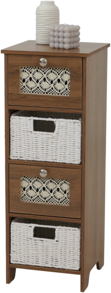Kommode HWC-O75, Schubladenschrank, 4 Schubfächer Korbschubladen Holz Melamin 82x30x30cm ~ braun