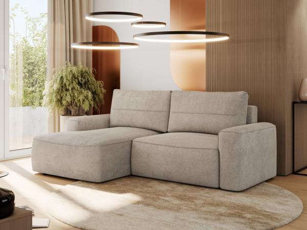 L-förmiges Ecksofa mit Armlehnen, Schlaffunktion und losen Kissen - BELLUNO - links - Beige Stoff