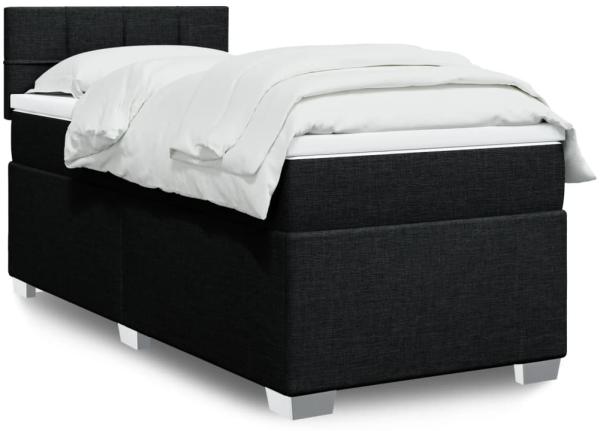 Boxspringbett mit Matratze, Stoff, Viereckige, grauer Fuß, Schwarz, 90 x 200 cm, true