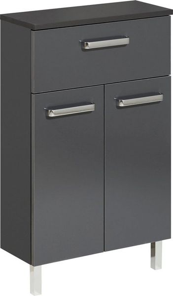 Saphir Unterschrank Quickset Badschrank mit 2 Türen, 1 Schublade, 50 cm breit Badezimmer-Unterschrank inkl. Türdämpfer, Griffe in Chrom Glanz