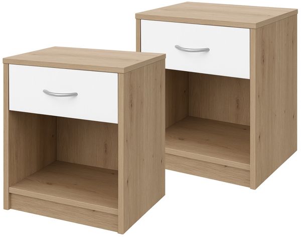 HTI-Living Nina Weiß Artisaneiche Nachtschrank mit 1 Schublade 2er-Set