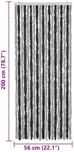 vidaXL Fliegenvorhang Grau und Schwarz 56x200 cm Chenille 377326 Bild 7