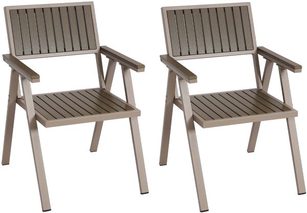 2er-Set Gartenstuhl HWC-J95, Balkonstuhl Stuhl, Outdoor-Beschichtung, Aluminium Holzoptik ~ Gestell champagner, grau