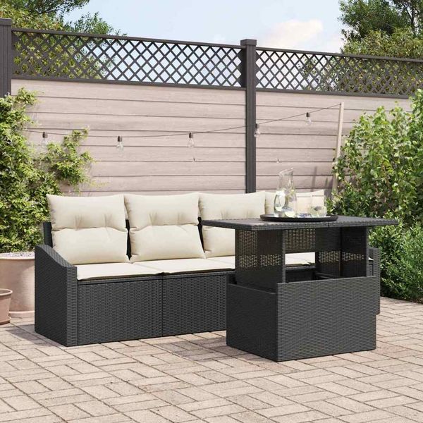 vidaXL Garten-Sofa-Set mit Speicher 5 pcs Schwarz Poly Rattan 3357640