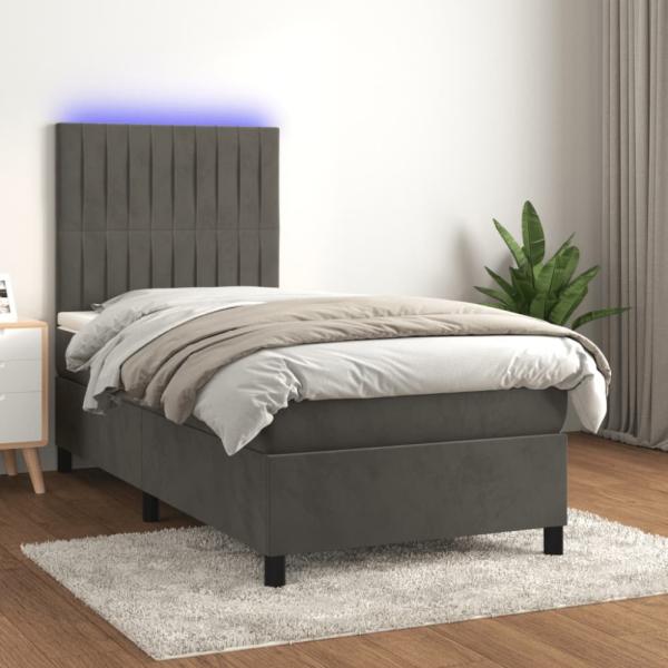 vidaXL Boxspringbett mit Matratze & LED Dunkelgrau 80x200 cm Samt, Härtegrad: H2 [3136210]