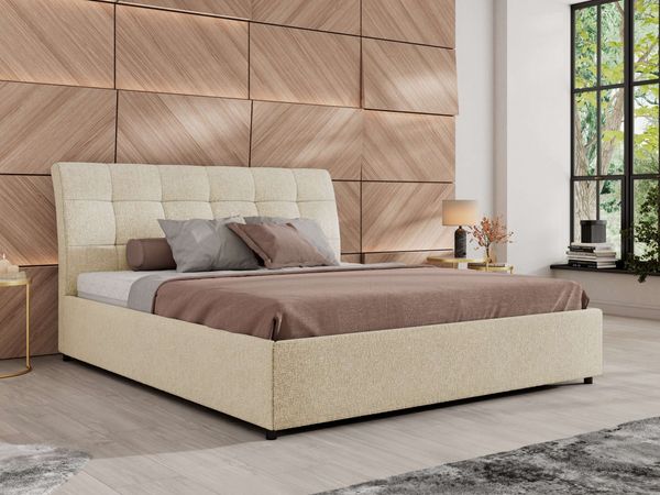 MKS Möbel 'Gala Classic' Polsterbett mit Bettkasten, Creme, 160x200 cm, Struktur, Foam | H2 - weich