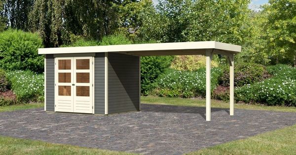 Karibu 19mm Gartenhaus Askola 3 mit Anbau 2,80m Terragrau nur Anbau