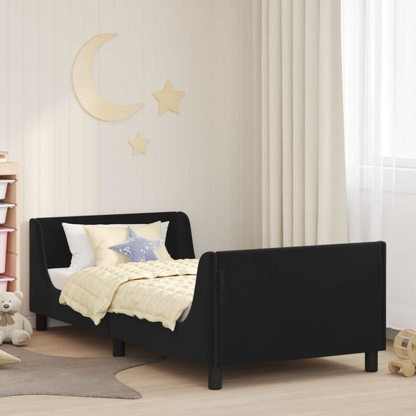 vidaXL Kinderbettgestell mit Kopfteil Schwarz 90 x 190 cm Samt 42010879