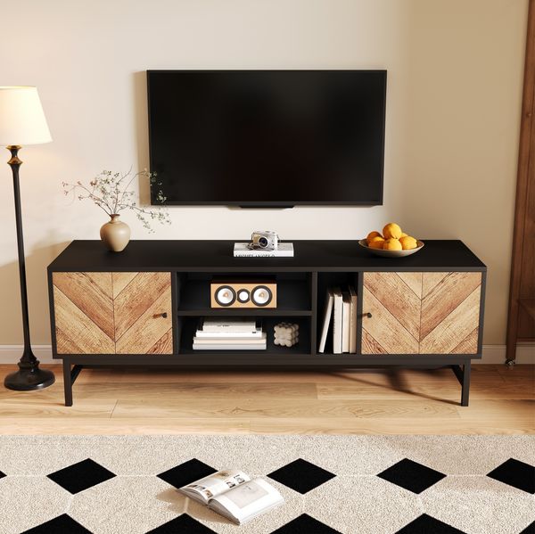 TV-Schrank 150 cm – Schwarz-Holz-Design mit vielseitigem Stauraum