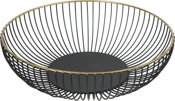 TrendLine Deko Metall Korb rund Ø 28 x 7,5 cm schwarz gold