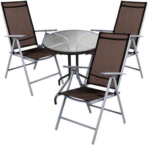 Bistro Sitzgarnitur Bistrogarnitur 4-teilig Silbergrau/Schokobraun