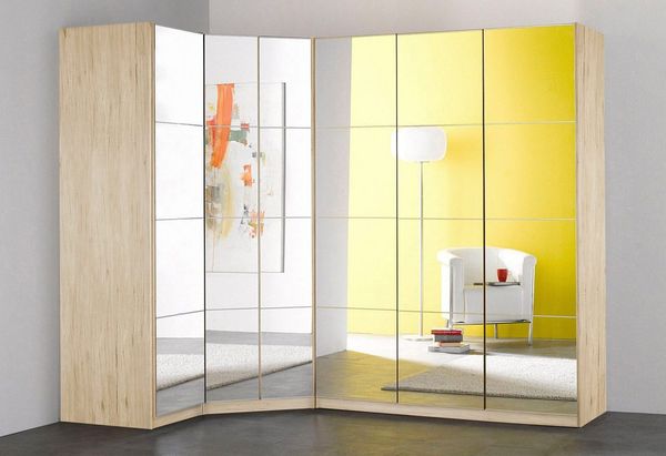 priess Eckkleiderschrank Malaga Schlafzimmerschrank Ecklösung erweiterbar in drei Farben Kleiderschrank Schrank Garderobe Stauraumwunder mit Spiegel