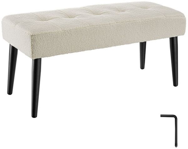 tectake Bank Sitzbank gepolstert, Belastbarkeit 220 kg, 95 x 38 x 45 cm (Polsterbank Glora, in bouclé creme), elegantes Steppmuster, bodenschonende Kunststoffkappen, pflegeleicht