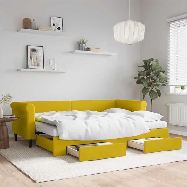 vidaXL Tagesbett Ausziehbar mit Schubladen Gelb 80x200 cm Samt 3197841