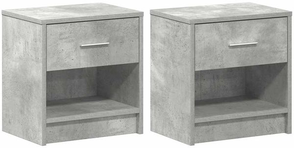 2er-Set Nachttische, Beistelltische Schlafzimmer mit Schublade Betongrau 39x28x41 cm