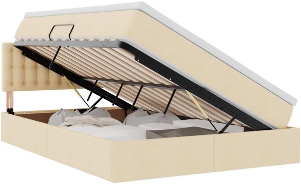 vidaXL Bett mit Stauraum und LED mit Matratze Creme 140 x 200 cm Stoff 3371278 Bild 2