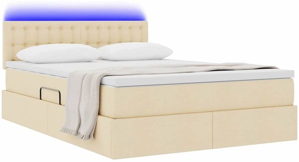 vidaXL Bett mit Stauraum und LED mit Matratze Creme 140 x 200 cm Stoff 3371278 Bild 3