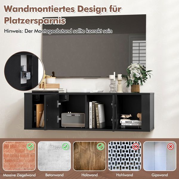 COSTWAY Hängeschrank mit 4 Fächern & 2 Türen Lowboard für Fernseher, 108cm
