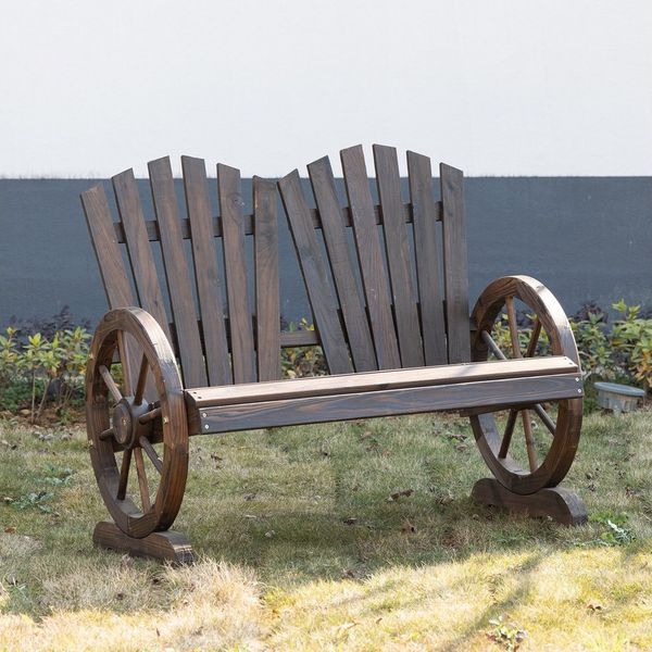 Outsunny Bank Gartenbank im Wagenrad-Design