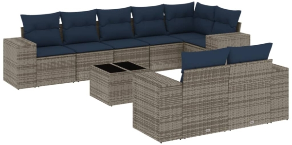 vidaXL 9-teiliges Gartensofa-Set mit Kissen, grau, Polyrattan 3222830