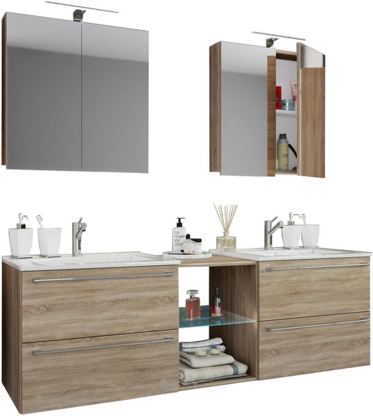 VCM Badmöbel Waschtisch Badinos 913826 Sonoma-Eiche H. 112 x B. 155 x T. 46 cm