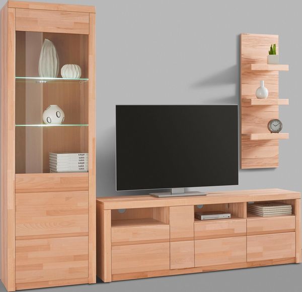 OTTO home Wohnwand Silkeborg, (Set, 3-St), teilmassives Holz