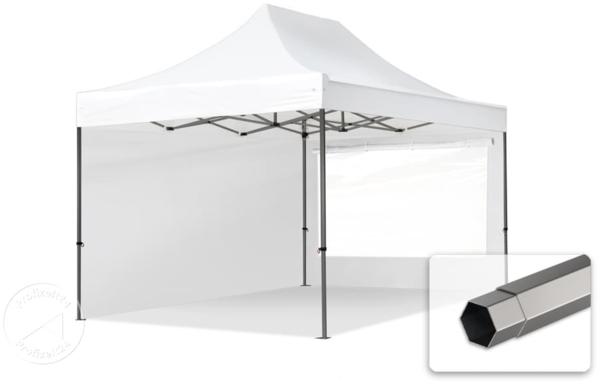 3x4,5 m Faltpavillon, PREMIUM Stahl 40mm, Seitenteile mit Panoramafenstern, weiß