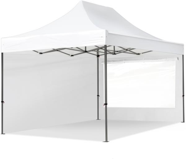 3x4,5m Faltpavillon, PREMIUM Stahl 40mm, Seitenteile mit Panoramafenstern, weiß