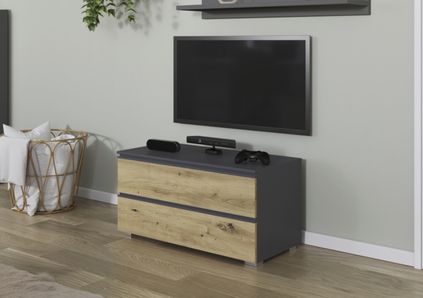 rauch Joel-Extra, TV-Element, Lowboard, 4 Schubladen, Farbe Grau metallic/Eiche Artisan, BxHxT 80x42x42cm