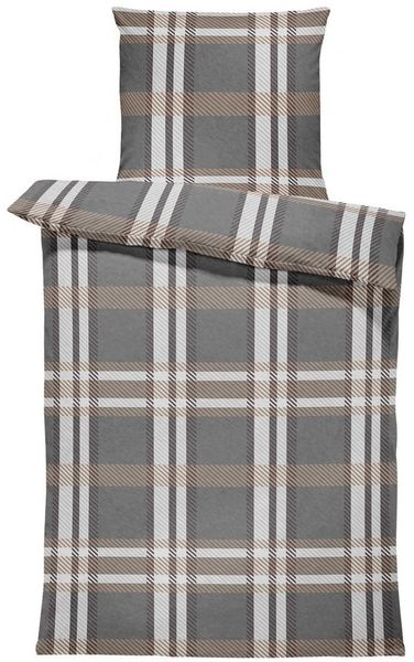 One Home Bettwäsche Karo Streifen, Fleece, 4 teilig, Kariert modern, kuschelig flauschig warm weich Winter Normalgröße