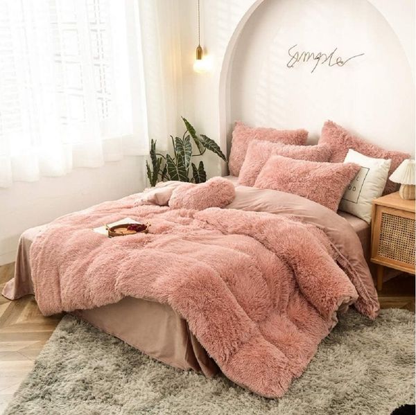 wohnTRAUM24 Bettwäsche Plüsch Bettwäsche 135x200cm,200x200cm,Extra flauschige Felloptik, Flanell Biber Bettbezug mit Kissenbezug 80x80cm und Reißverschluss