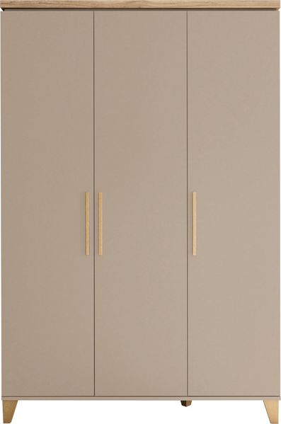 Stella Trading Hilda PEPPINI Kleiderschrank 3-türig in Mauvella Oak – moderner Kleiderschrank für das Babyzimmer mit 1 Boden, 2 Kleiderstangen & 4 Böden – 135 x 210 x 56,8 cm (B/H/T)