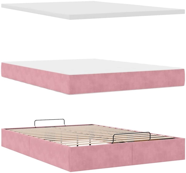 vidaXL Ottoman-Bett mit Matratzen Rosa 140x200 cm Samt 3313480 Bild 10