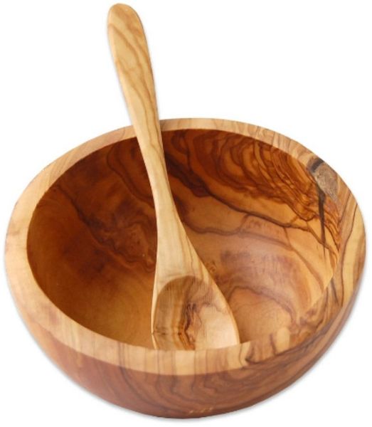 Olivenholz-erleben Müslischale Müslischale Ø 16 cm und Esslöffel Länge ca. 20 cm, Olivenholz, (Set, 2-tlg), Jedes Stück ein Unikat aus charakterstarkem Olivenholz