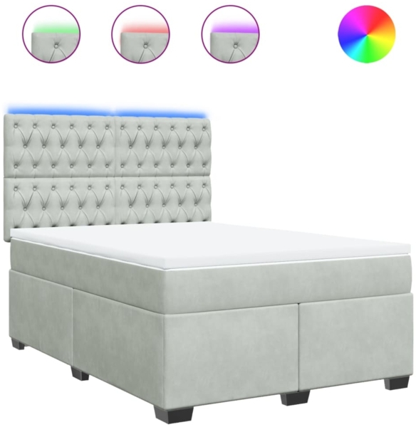 vidaXL Boxspringbett mit Matratze Hellgrau 140x190 cm Samt 3293212