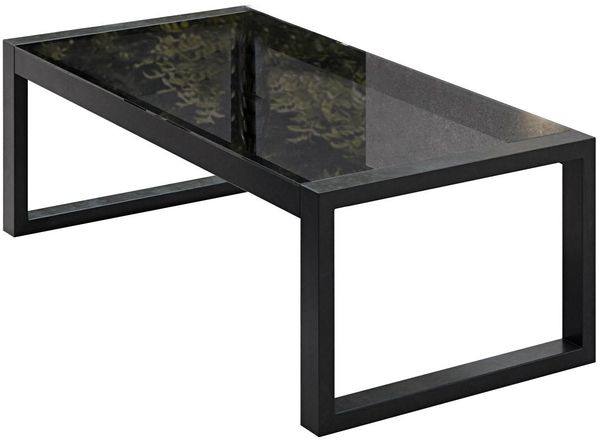 Beautysofa Gartentisch STELLA – Couchtisch für Garten und Terrasse (Tischplatte aus widerstandsfähigem gehärtetem Glas, pulverbeschichtetes Metallgestell), ein moderner, stilvoller schwarzer Gartentisch