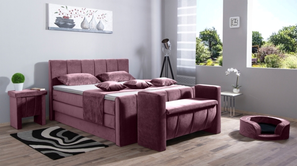 Meisterbetten Boxspringbett Roki 160x220 in VS-Flieder, Matratzenbezug Nano, Ergoflex-Topper, mit Fussteil