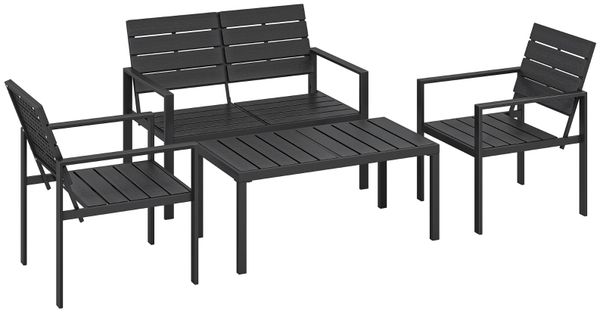 Gartenmöbel Set Sitzgruppe für 4 Personen Gartenlounge mit 2er Sofa 2 Sessel Beistelltisch Lamellendesign Schwarz