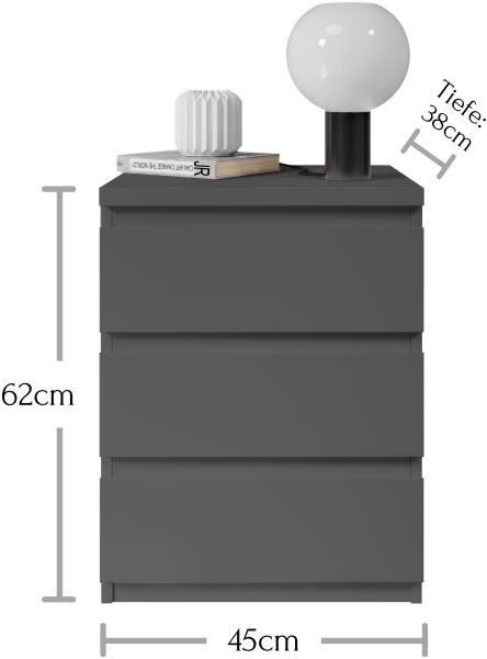 Nachtkommode >Olli< in Graphit - 45x61x38cm (BxHxT) Bild 6