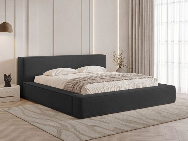 GRAINGOLD Mali Polsterbett 140x200, Doppelbett mit Bettkasten und Lattenrost, Velour-Stoff, Schwarz