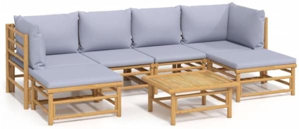 vidaXL 7-tlg. Garten-Lounge-Set mit Hellgrauen Kissen Bambus 3155101 Bild 2