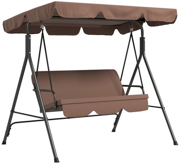 Outsunny Hollywoodschaukel Gartenschaukel mit Verstellbarem Dach, 3-Sitzer, mit verstellbarem Dach, Schwingbank, 1 tlg, Gartenschaukel, bis 200 kg belastbar, für Garten, Balkon, Mesh, Braun