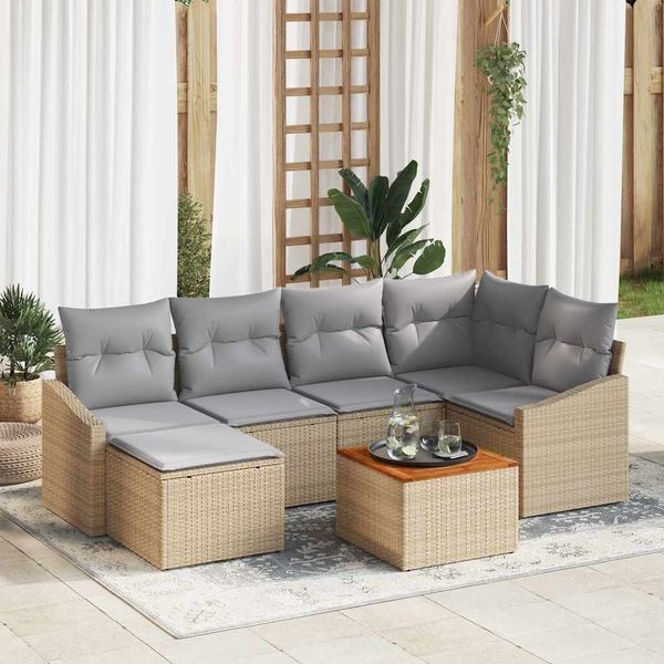 vidaXL Gartensofa-set 7 pcs Beige und Hellgrau Poly-Rattan 3356523