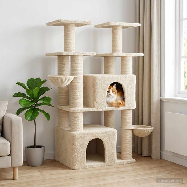 vidaXL Katzennbaum mit Sisal-Kratzsäulen 2 Stk. Creme 147 cm 3422903
