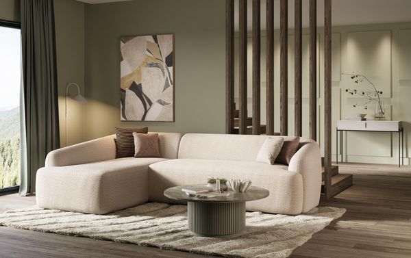 DOMO. collection Ecksofa Parika, L Couch, organische Form, Longchair Links, 296 x 196 x 81 cm (BxTxH), Creme
