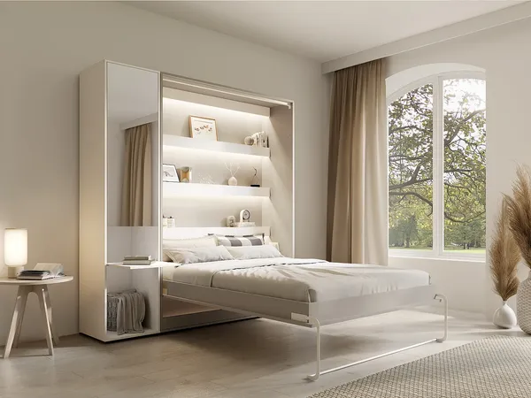 Vente-unique - RAPILI Bett Holz, Platte BeigeWeiß - B 50 cm239,2 cm x H 225,2 cm x L 229 cm