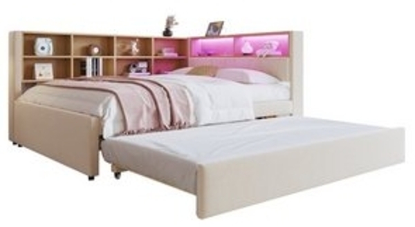 OKWISH Kinderbett Schlafsofa Funktionsbett Stauraumbett (Multifunktionales Daybett Tagesbett mit USB-Steckdose & Stauraum, Ausziehbett 90x190 cm, für Wohnzimmer, Jugendzimmer & Gästezimmer 140x200 cm), ohne Matratze Bild 6