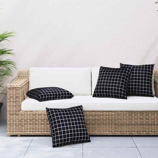 vidaXL Streupillows 4 pcs Schwarz kariert 40 x 40 cm Polyesterstoff 360375